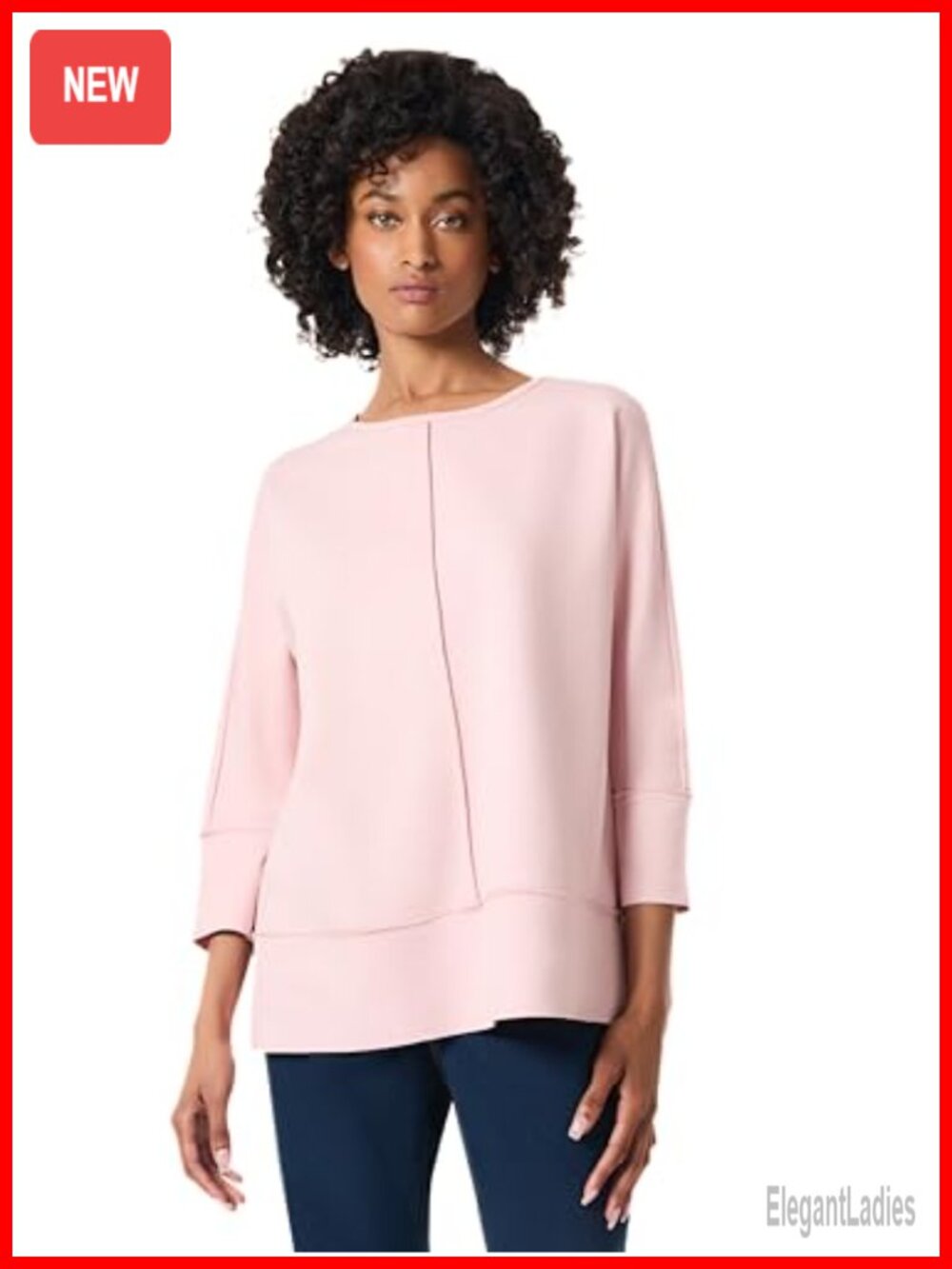 Dolman 3/4 Sleeve Knit Tunic Top Crew Neck Blouse